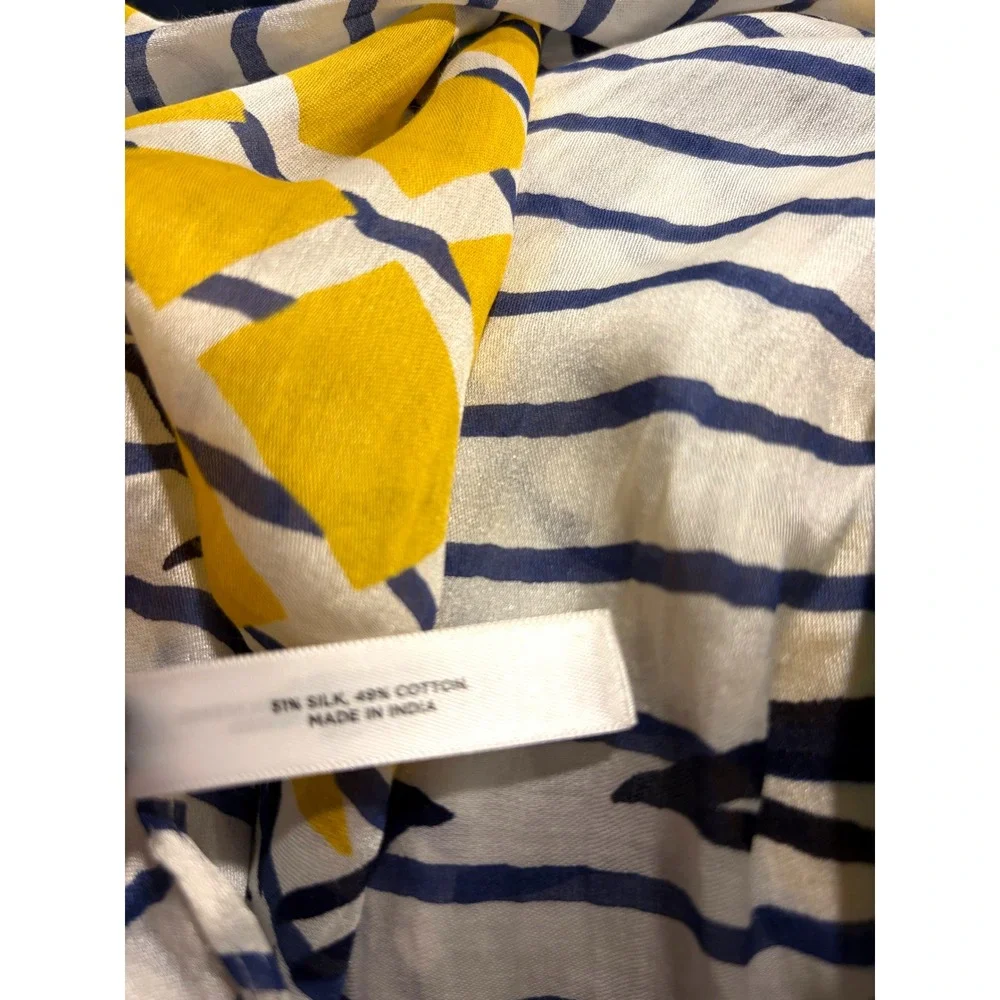 Silk Cotton‎ Pineapple Scarf Blue White Striped Tropical Coastal Grandma